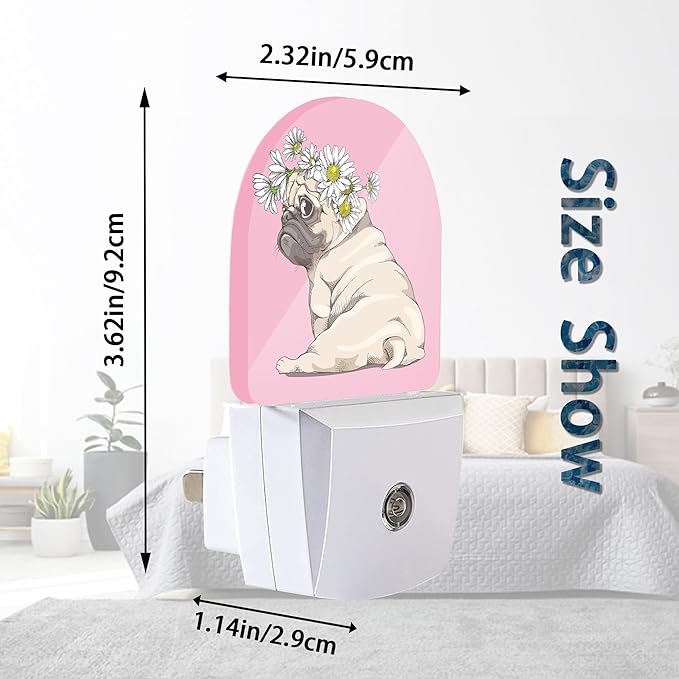 Axxitude Puppy Pug Chamomile Flowers Night Lights Plug into Wall - Image 3
