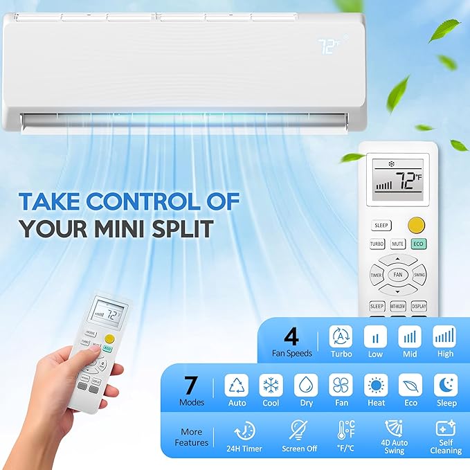 18000 BTU Mini Split Air Conditioner ＆ Heat Pump, 230V Wall Mount Ductless - Image 2