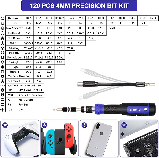 STREBITO Precision Screwdriver Set 191-Piece Multi-Bit Screwdriver 1/4 Inch Nut - Image 3