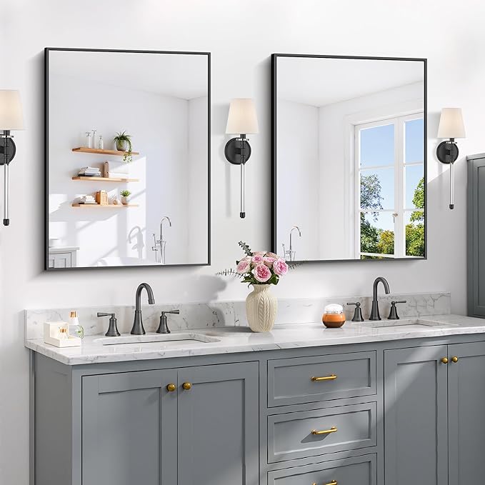 Black Bathroom Mirror for Wall, 24x32 Inch Rectangle Mirror - Image 3