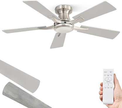 ZMISHIBO 42 Inch Ceiling Fan No Light, Flush Mount Low Profile, Modern Nickel by ZMISHIBO