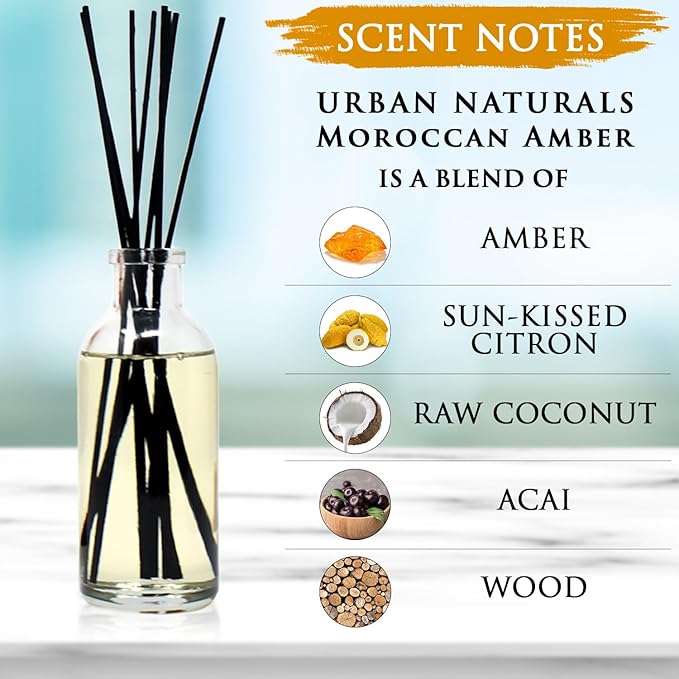 Urban Naturals Moroccan Amber Essential Oil Reed Diffuser Gift Set | Golden - Image 4