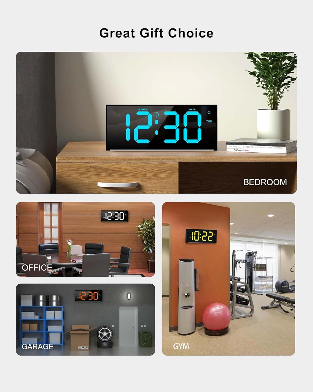 Large Digital Wall Clock 12", Digital Clock with Full Screen Display, 12 RGB Colors Changing Remote Control, DST, Wall Clock with Night Lights for Elderly Living Room Bedroom Office Gaming Room Decor