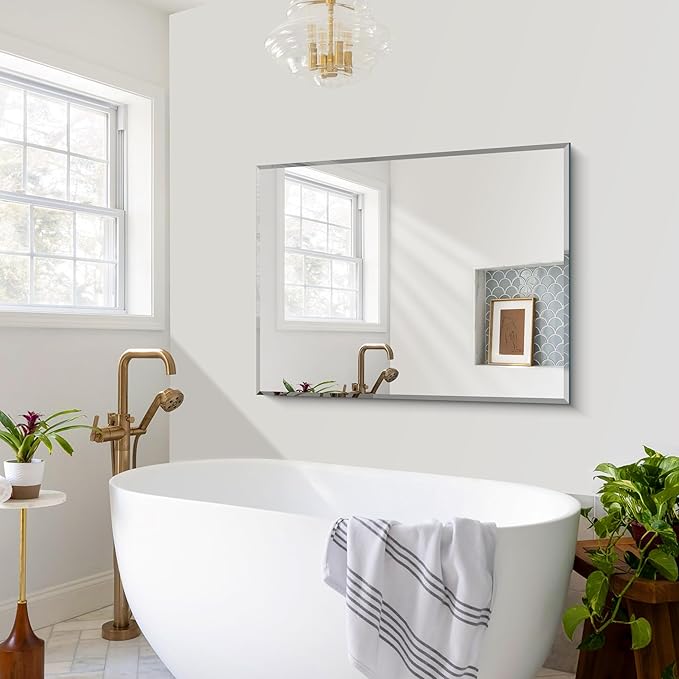 CILIBER Beveled Bathroom Mirror, 30x40 Large Frameless Mirrors - Image 8