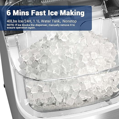 Nugget Ice Maker Countertop, 40lbs/Day Stainless Steel Small Soft Chewable - Image 2