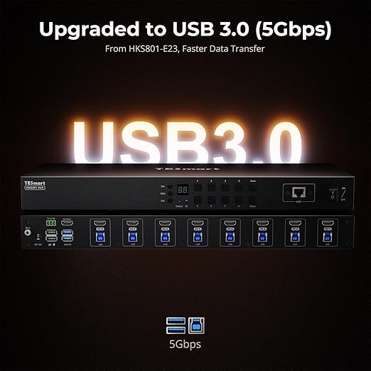 TESmart USB 3.0 HDMI KVM Switch 8 Port 4K@60Hz, 8X1 Rackmount KVM - Image 5