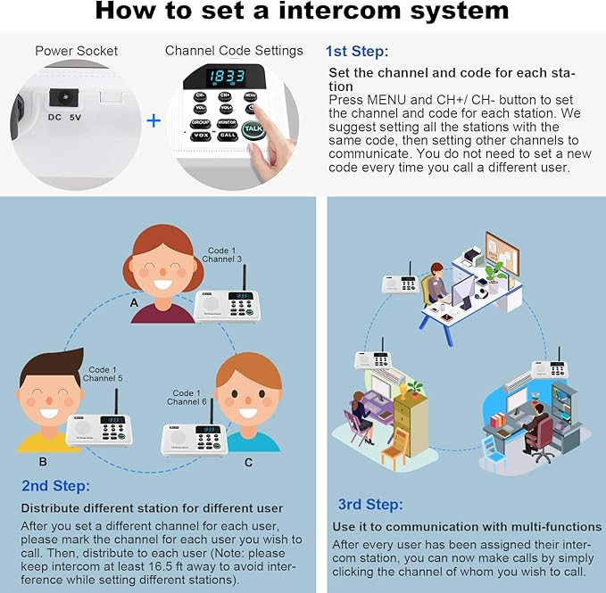 Expandable for Wuloo Intercoms Wireless for Home WL888, 1 Mile Range 22 Channel - Image 6