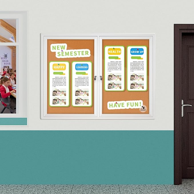 Lockable Outdoor Enclosed Bulletin Board, Weatherproof Cork Noticeboard - Image 8