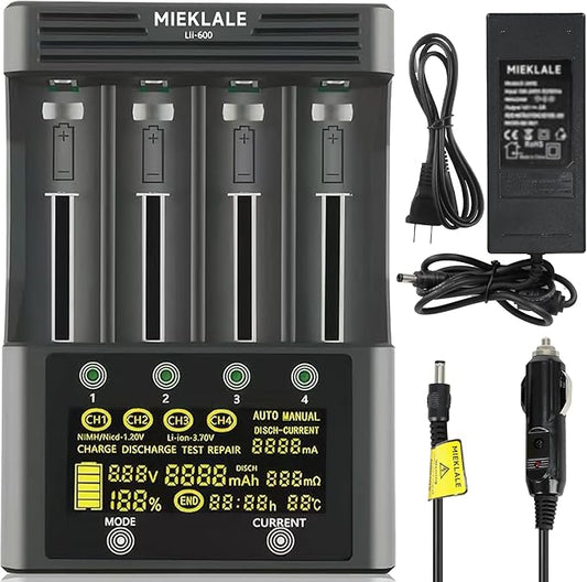 18650 Battery Charger, MIEKLALE 4-Bay 3A Fast Rechargeable Battery Charger by MIEKLALE