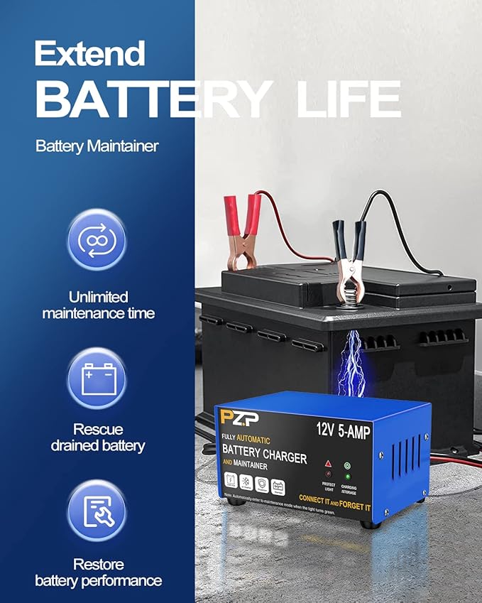 12v Smart Car Battery Charger, 5Amp Fully-Automatic Trickle Charger, Battery - Image 6