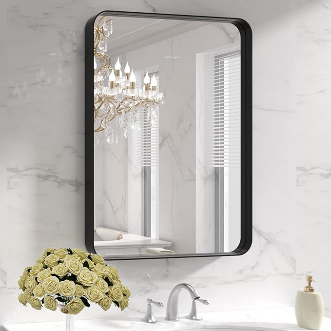 LOAAO Black Metal Framed Bathroom Mirror by LOAAO