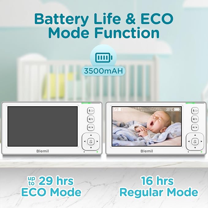 Blemil Baby Monitor with 2 Cameras and Audio, 4.3'' IPS Split-Screen Monitor - Image 3