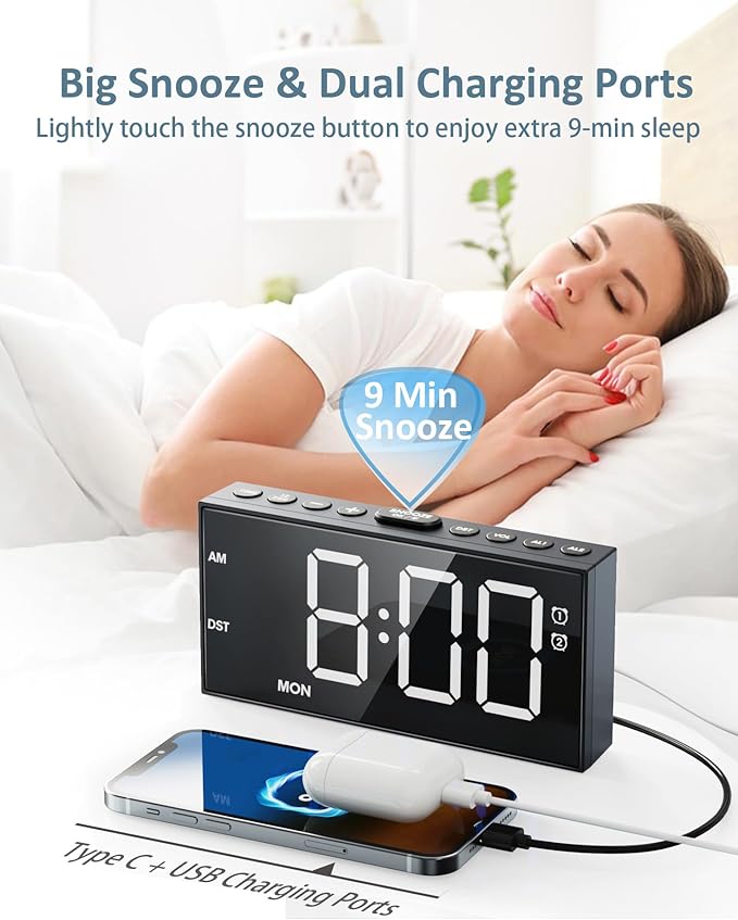 Alarm Clock for Bedroom Heavy Sleepers, Dual Alarms, Weekday/Weekend/Everyday - Image 5