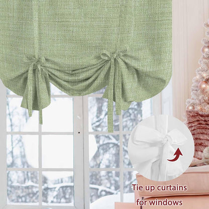 Vintage Sage Green Tie Up Curtains for Windows 54 Inch Length Balloon Curtains Kitchen Adjustable Balloon Window Shade Farmhouse Retro Beige Solid Color Tie Up Valance Bathroom Curtain Window 42"x54"