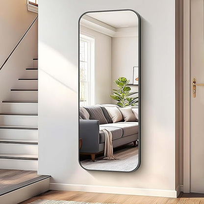 Bathroom Mirror, 60 x 24 inch Metal Framed Black Rectangle Mirror, Rounded - Image 3