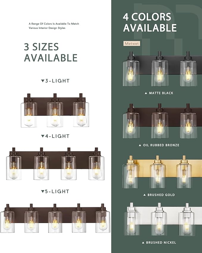 METWET 3-Light Bathroom Light Fixtures, Modern Vanity Light - Image 7