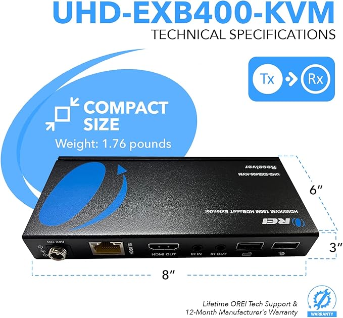 OREI 4K@60Hz KVM HDMI Extender Over Ethernet PoC Single HDBaseT - Image 5