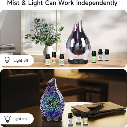 Essential Oil Diffuser & Essential Oils Set, Glass Aromatherapy Diffuser - Image 2