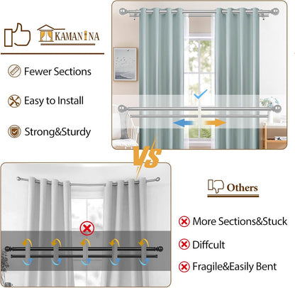 KAMANINA Double Curtain Rods 66 to 120 Inches, Adjustable, Antique Silver | Heavy Duty 1 Inch, Dual Drapery Rod for Sliding Glass Door, Bedroom, Fewer Rods, Easy Install, Decorative Round Finials