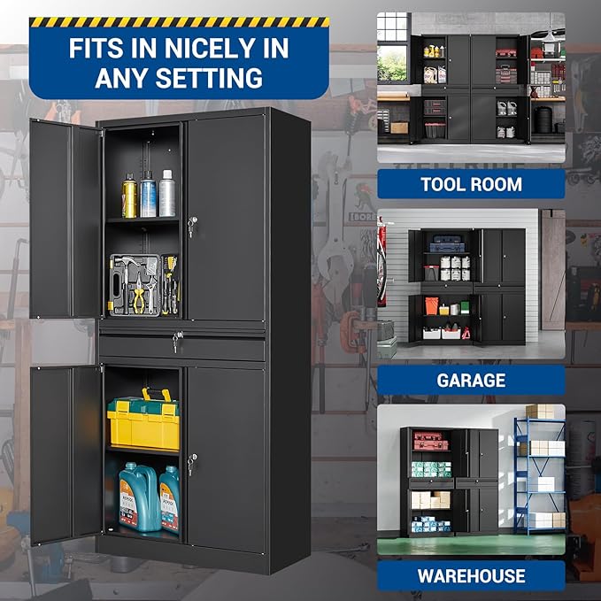 71" Metal Cabinet-Black Heavy Duty Storage File Cabinet Steel Tool Cabinets - Image 5