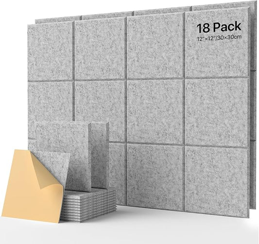 18 Pack Soundproof Wall Panels Self-Adhesive, Square Sound Proof Foam Panels by Soundsbay