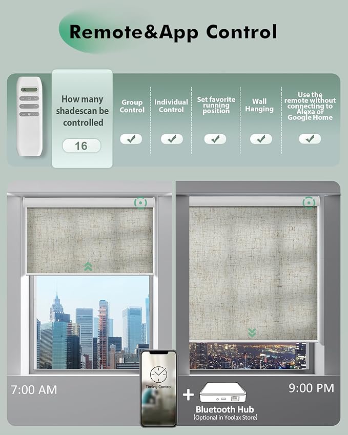 Yoolax Motorized Blinds with Remote, Light Filtering Remote Shades - Image 4