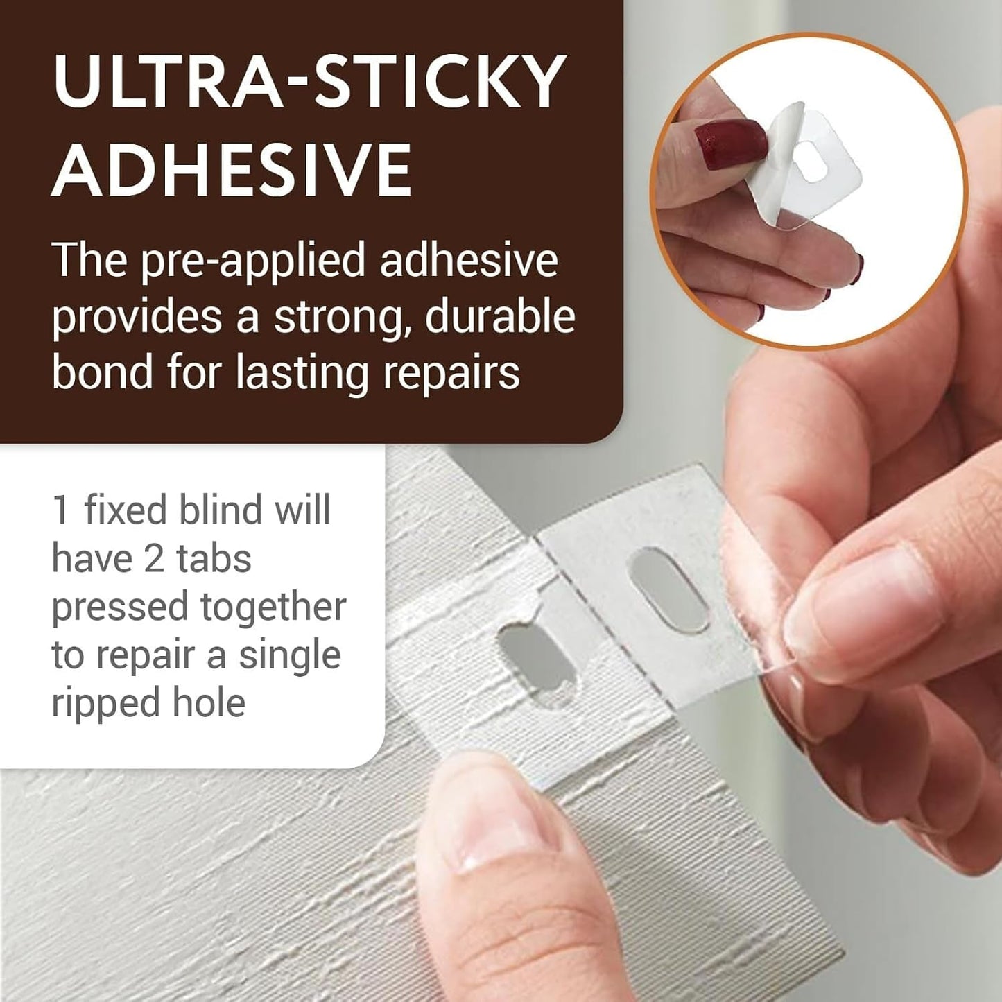 IMPRESA Clear Vertical Blind Repair Tabs - 25 Sets (50 Tabs), 2 Alcohol Wipes Strong Adhesive Peel Stick Bond - Universal Fit for Vertical Slats - Tool-Free Sliding Door Blind Fix