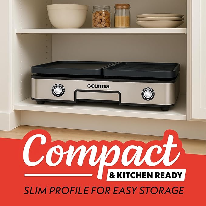 Gourmia 3-in-1 Indoor Grill & Griddle Electric Combo – Dual Independent Cooking - Image 6