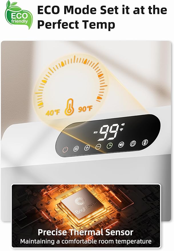 Brightown Wall Heater, Heater for Indoor Use 1500W, 5 Optional Modes, - Image 4