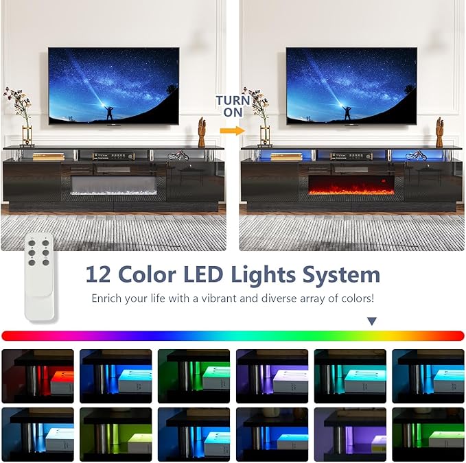 Fireplace TV Stand with 36" Fireplace, 80” Entertainment Center with LED Lights - Image 6