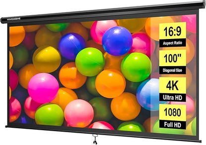 VIVOHOME 100 Inch 16:9 Pull Down Projector Screen, HD 4K Retractable Movie by VIVOHOME