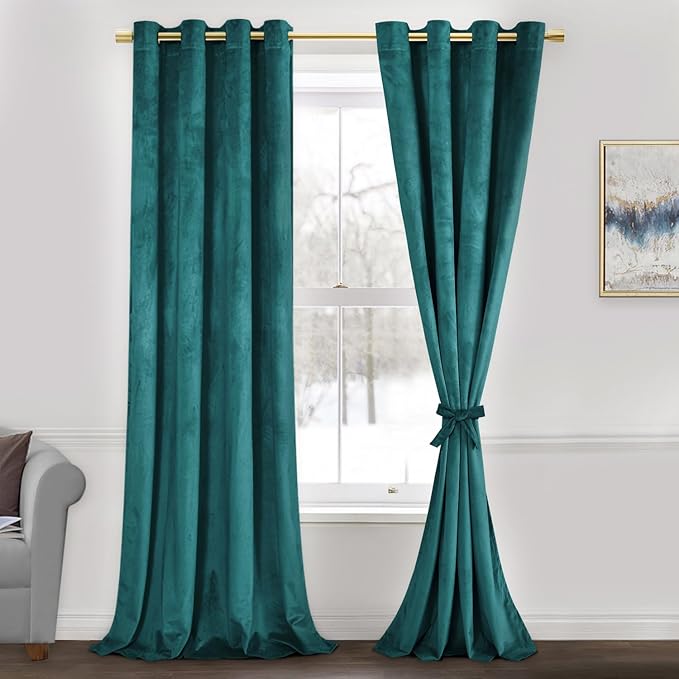 JIUZHEN Teal Velvet Curtains 96 inches by JIUZHEN