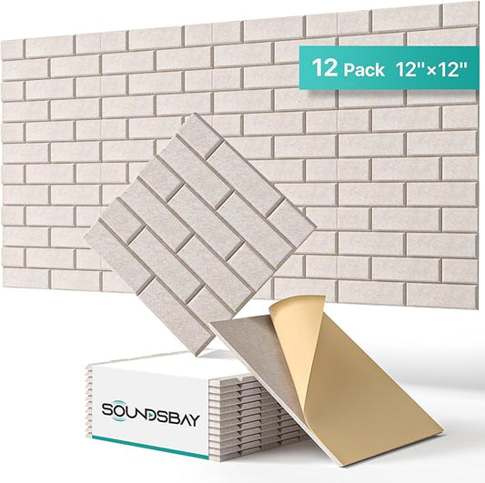 Soundsbay Acoustic Wall Panels, Self Adhesive Acoustic Panels, 12 Pack Brick by Soundsbay