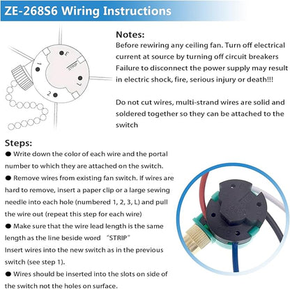 2 Pack Ceiling Fan Switch 3 Speed 4 Wire Zing Ear ZE-268S6, Ceiling Fan Pull - Image 5