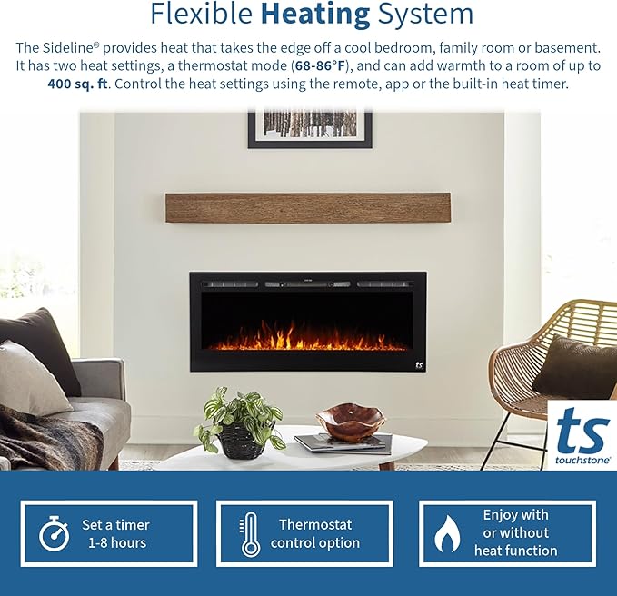Touchstone Smart Electric Fireplace-The Sideline 60" Wide-in Wall Recessed - Image 6