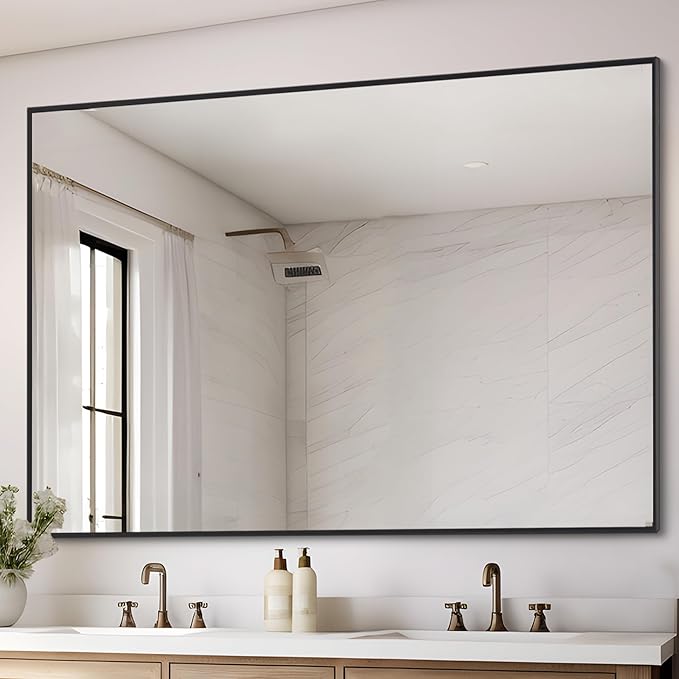 Black Bathroom Mirror for Wall, 36x48 Inch Rectangle Mirrors by DESBING