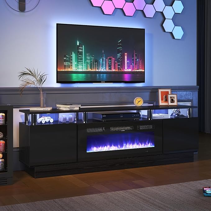 Fireplace TV Stand with Two Hinged Doors - Image 2
