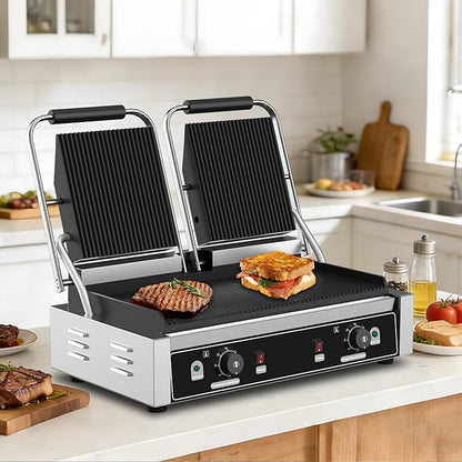 Commercial Dual Head Panini Grill, 3400W Electric Sandwich Panini Maker - Image 8