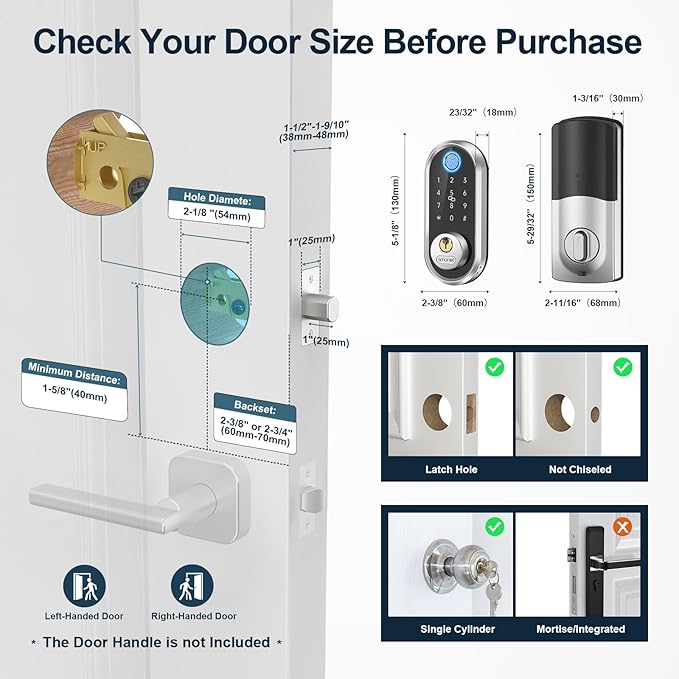 Smart Deadbolt, SMONET Fingerprint Electronic Deadbolt Door Lock - Image 7