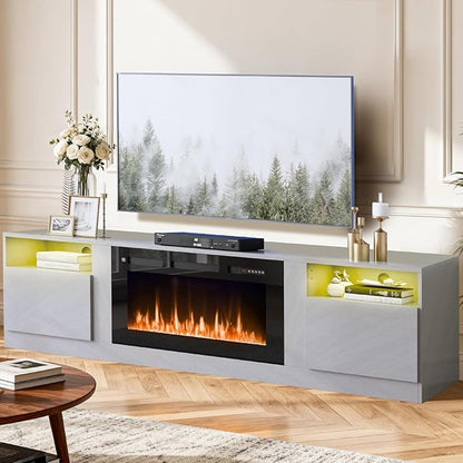 YISUFO 80” TV Stand with 36” Electric Fireplace, Large Modern Media - Image 8