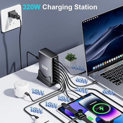 320W USB C Fast Charger Block, 8 Port USB Charging Station, GaN Ⅲ Pro 100W PD - Image 2