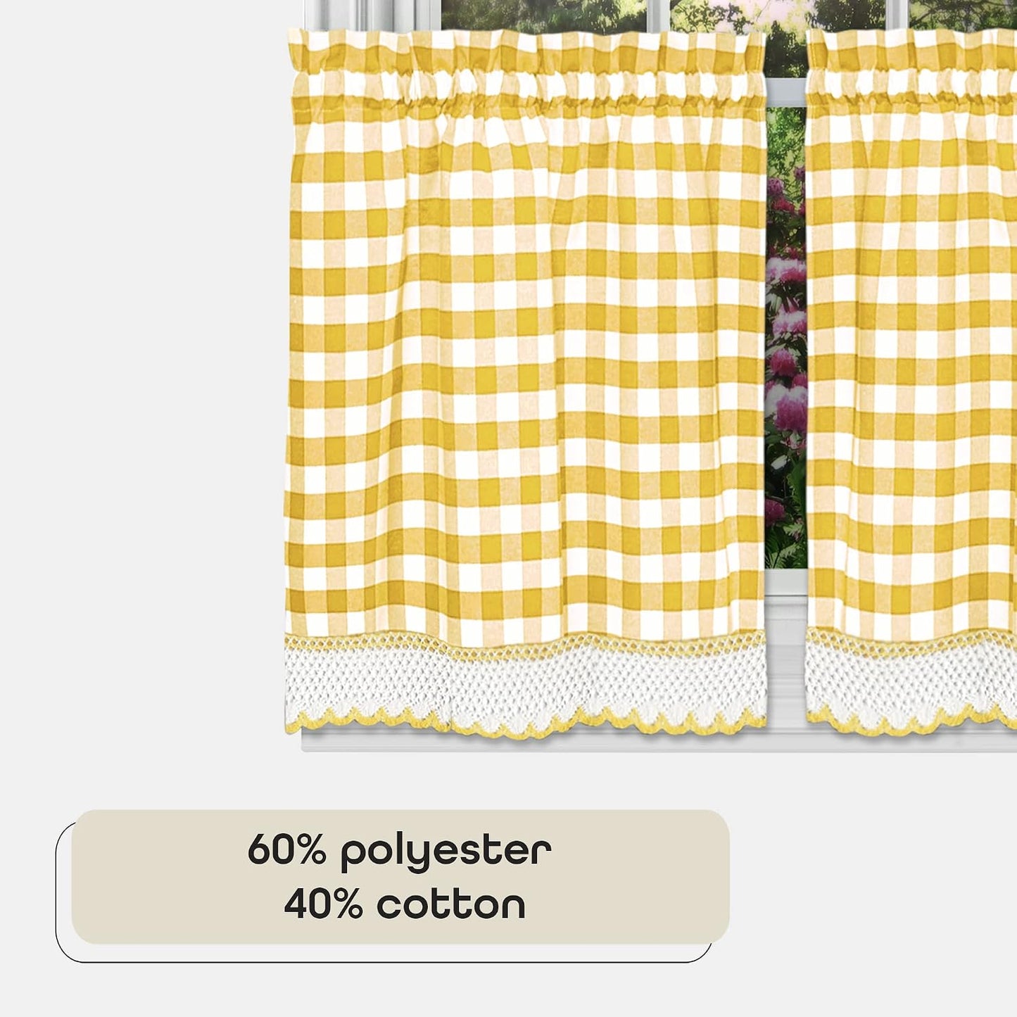 ACHIM Buffalo Check Tier Pair Curtain Set, 58 x 24 in, Light Filtering | Light-Filtering Fabric, Tier Panel, and Printed Pattern: Fabric Panels Add Light Control, Decorative Pattern, and Finished