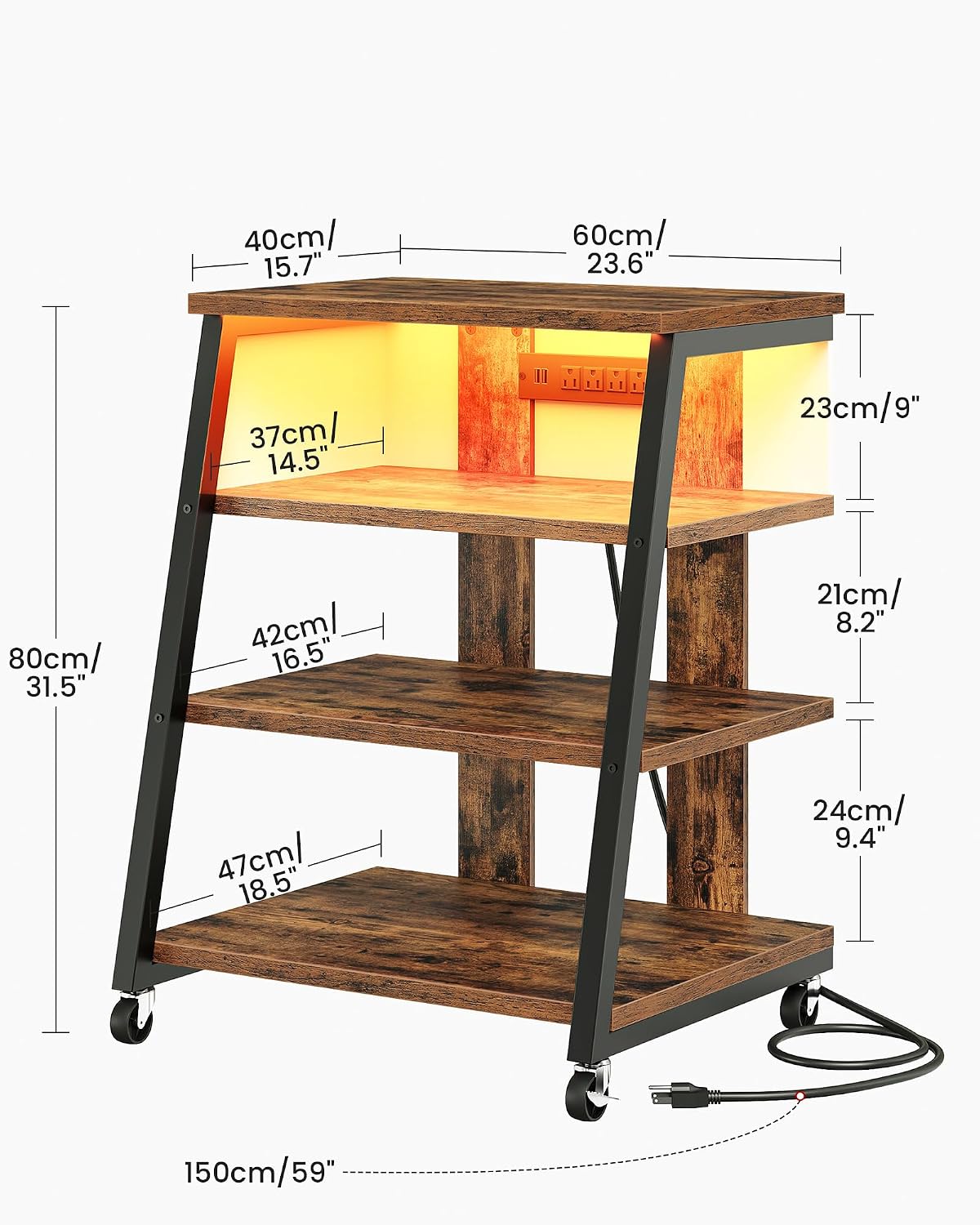 choezon 4-tier av media stand with wheels, stereo, front angle view