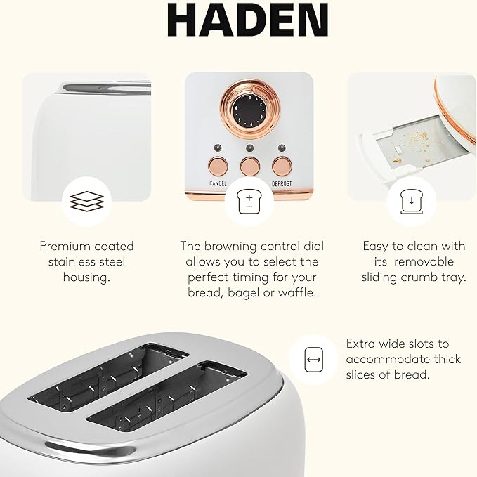 Haden Heritage 2-Slice Wide-Slot Toaster, Stainless-Steel Bread Toaster - Image 3
