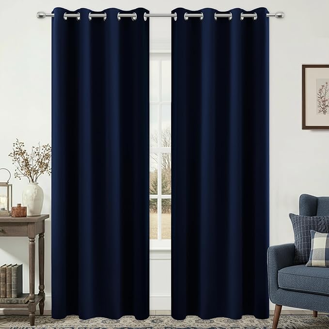 KOUFALL Navy Blue Drapes 96 Inch Long 2 Panels Window Treatments Curtains - Image 3