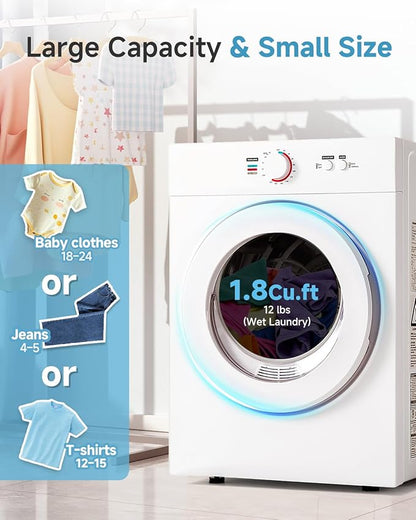 1.8 Cu.Ft Compact Dryer - 1020W Portable Clothes Dryer - Image 4