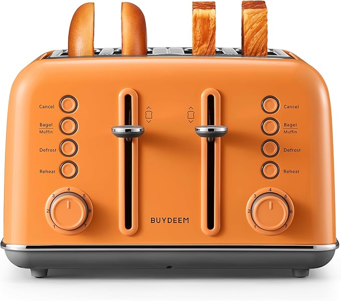 BUYDEEM DT640 4-Slice Toaster, Extra Wide Slots, Retro Stainless Steel by BUYDEEM