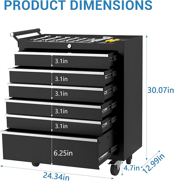 IDEALHOUSE Rolling Tool Chest, 6 Drawers Tool Storage Cabinet, Toolbox - Image 2