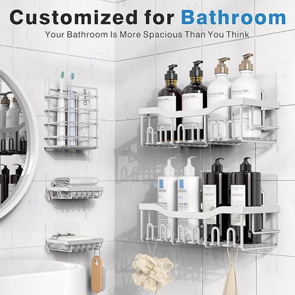 EUDELE 5-Pack Rustproof Stainless Steel Shower Caddy – No Drill Adhesive - Image 2