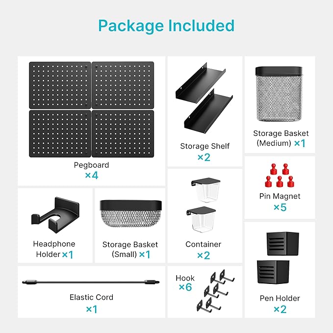 PEGZONE Pegboard Wall Organizer Combination Kit, Overall 33.1"x25.4" Metal - Image 3